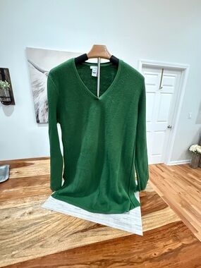 J. Jill Kelly Green V-Neck Tunic Length Women's Sweater, Medium